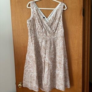 Lands' End White and Tan Paisley Midi Dress